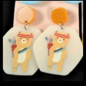 CUTE Animal Bear Fall Harvest Dangle Drop Earrings Acrylic Handmade Festive NEW